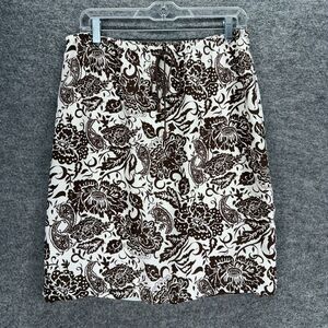 Villager Skirt Women 10 White Floral A-Line Midi Drawstring Lined Mid Rise